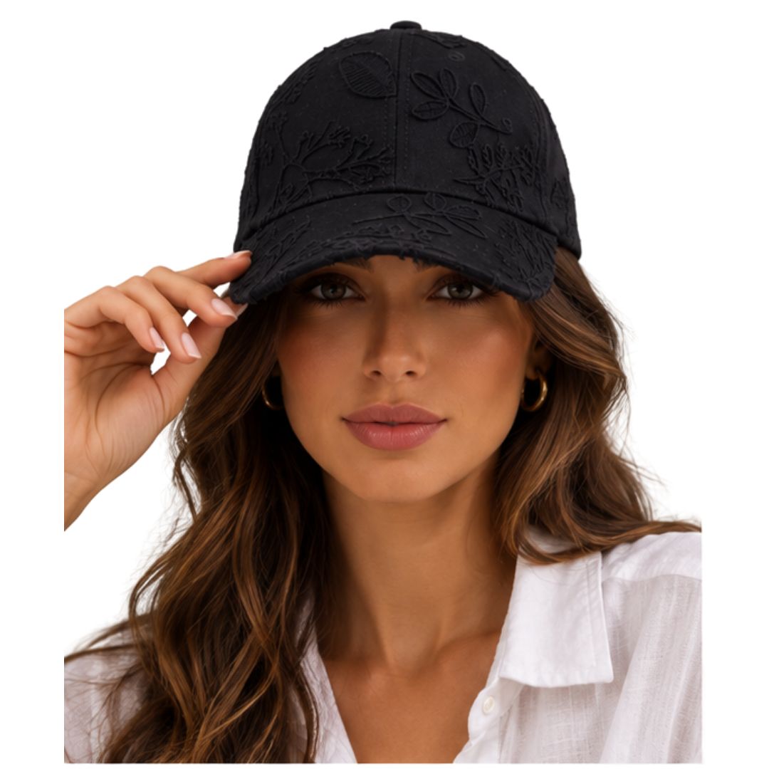 Cappello donna con visiera, in cotone, con ricami a rilievo Made in Italy