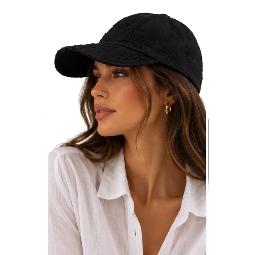 Cappello donna con visiera, in cotone, con ricami a rilievo Made in Italy