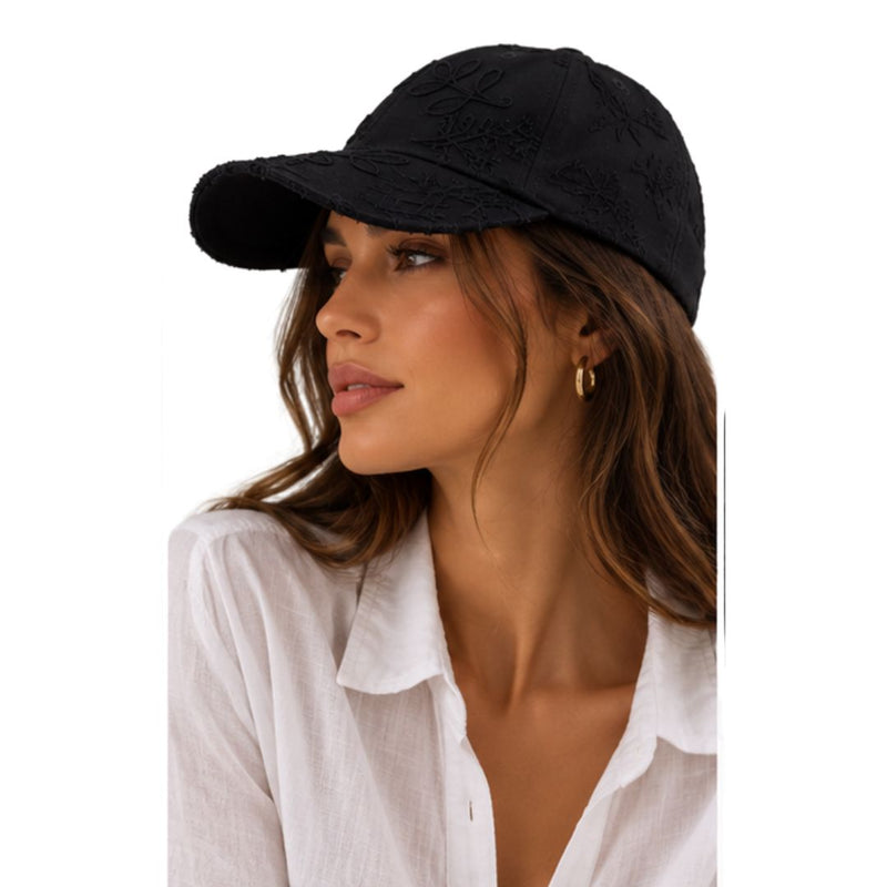 Cappello donna con visiera, in cotone, con ricami a rilievo Made in Italy