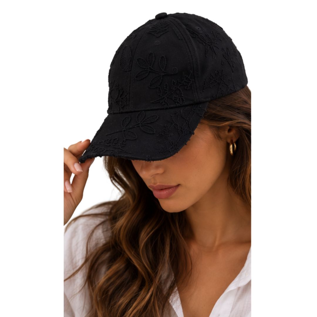 Cappello donna con visiera, in cotone, con ricami a rilievo Made in Italy