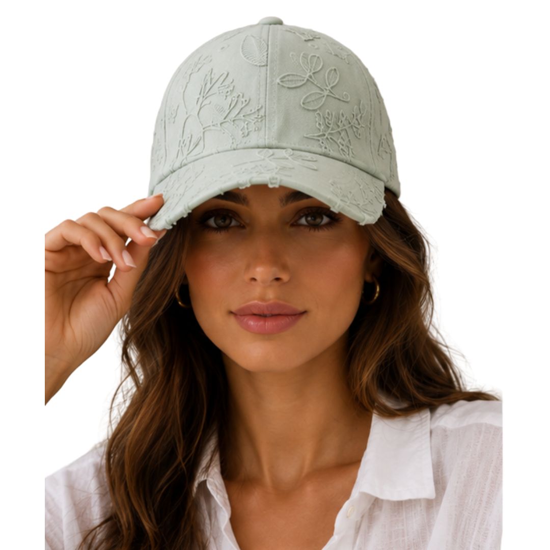 Cappello donna con visiera, in cotone, con ricami a rilievo Made in Italy