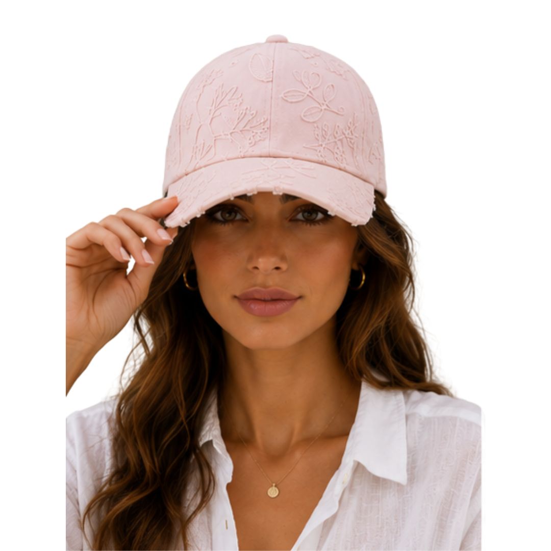 Cappello donna con visiera, in cotone, con ricami a rilievo Made in Italy