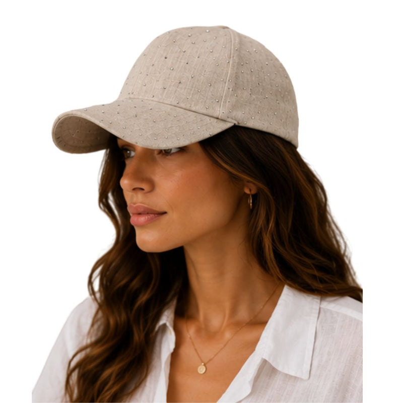 Cappello donna con visiera in tinta unita, regolabile, con strass Made in Italy