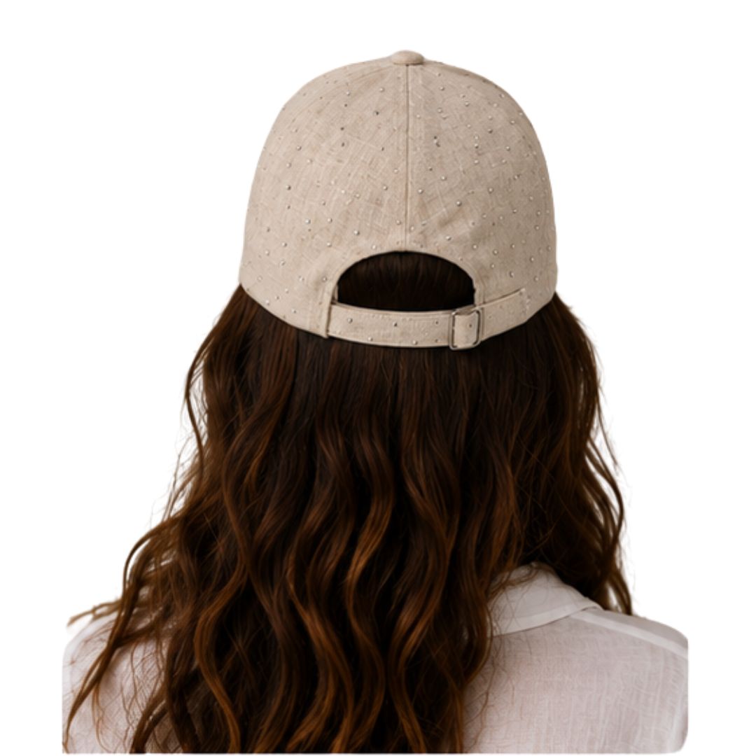 Cappello donna con visiera in tinta unita, regolabile, con strass Made in Italy