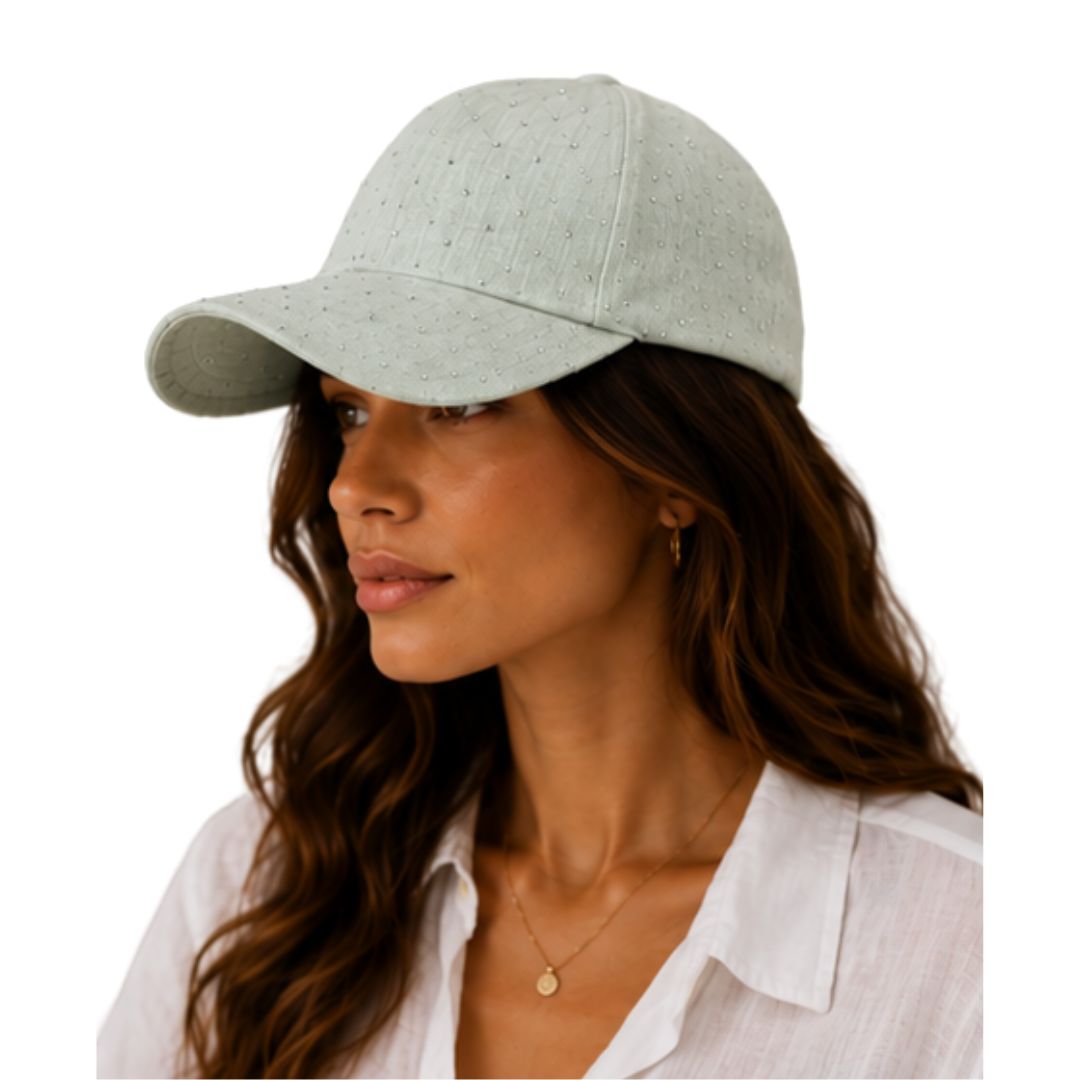 Cappello donna con visiera in tinta unita, regolabile, con strass Made in Italy
