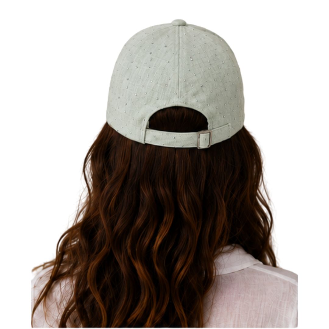 Cappello donna con visiera in tinta unita, regolabile, con strass Made in Italy