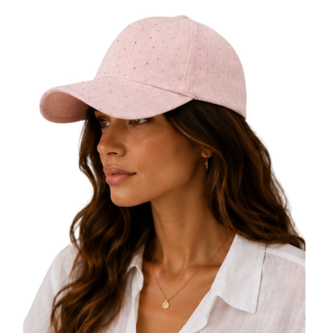 Cappello donna con visiera in tinta unita, regolabile, con strass Made in Italy