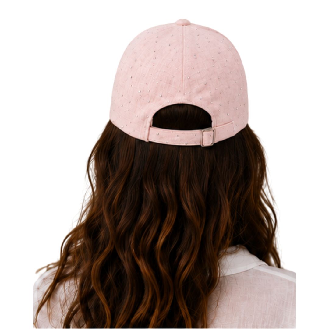Cappello donna con visiera in tinta unita, regolabile, con strass Made in Italy