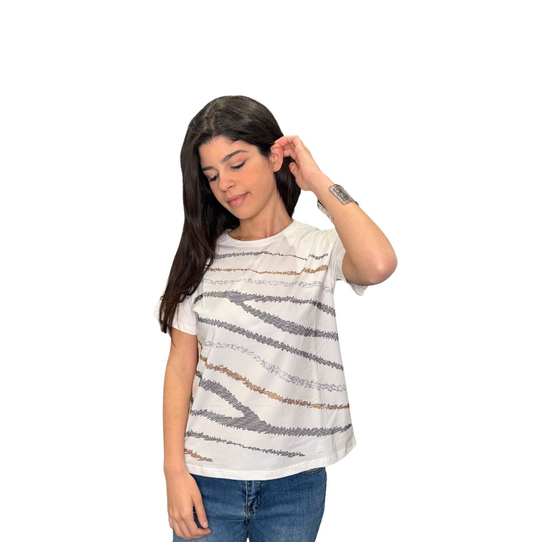 T-shirt donna manica corta con strass