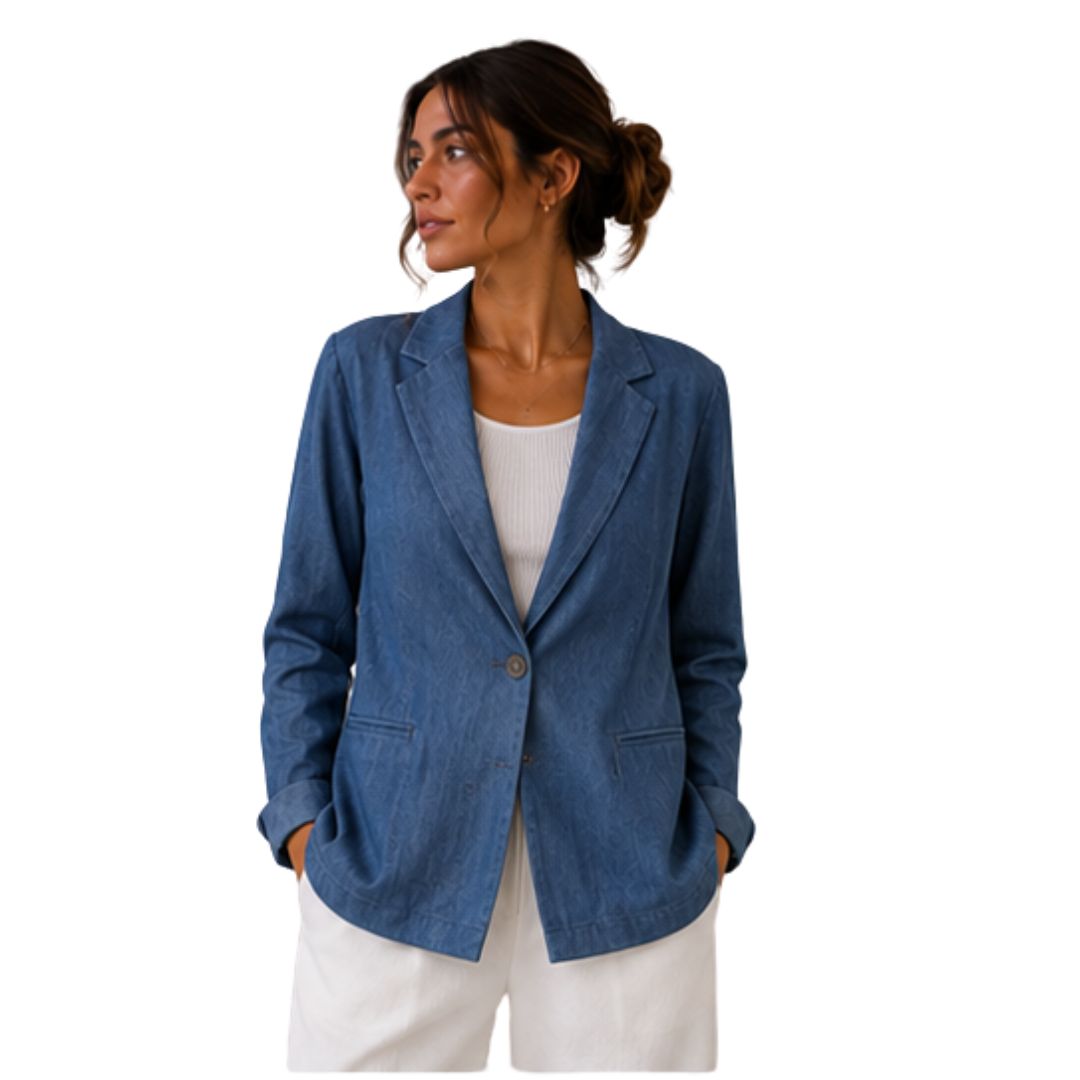 Giacca donna in jeans morbida con tasca a filetto monobottone Made in Italy