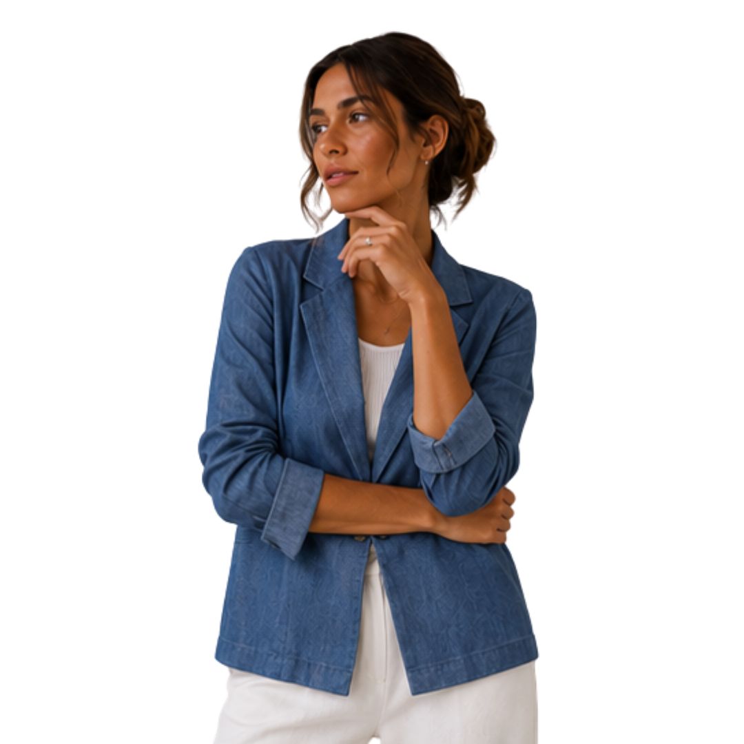 Giacca donna in jeans morbida con tasca a filetto monobottone Made in Italy