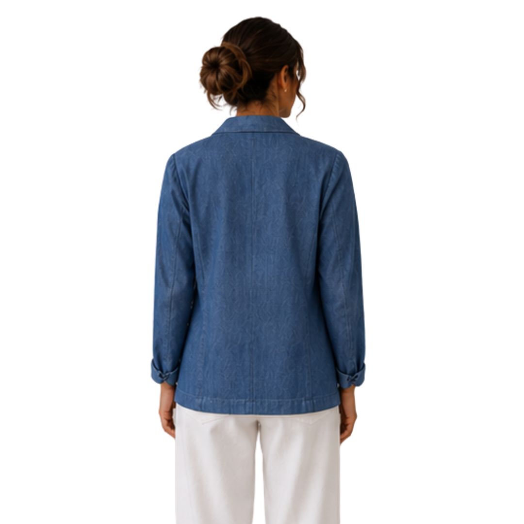 Giacca donna in jeans morbida con tasca a filetto monobottone Made in Italy