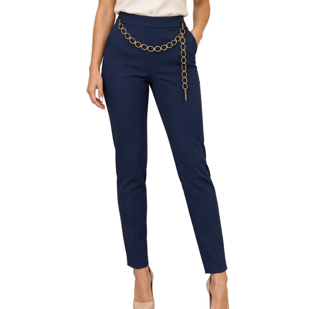 Pantalone donna con cintura dorata