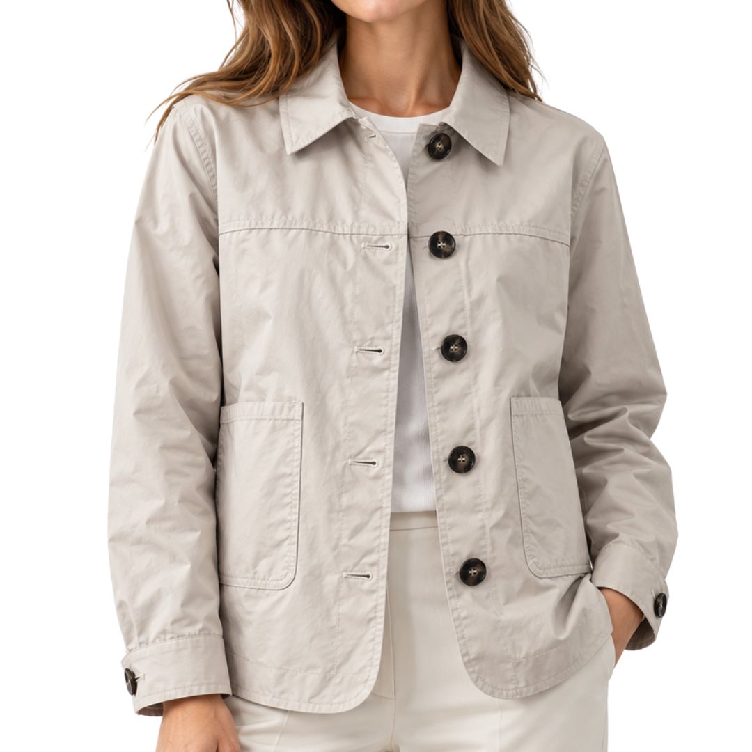Giubbino donna impermeabile stondato sul fondo misto cotone Made in Italy