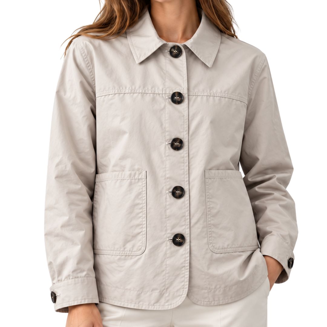 Giubbino donna impermeabile stondato sul fondo misto cotone Made in Italy