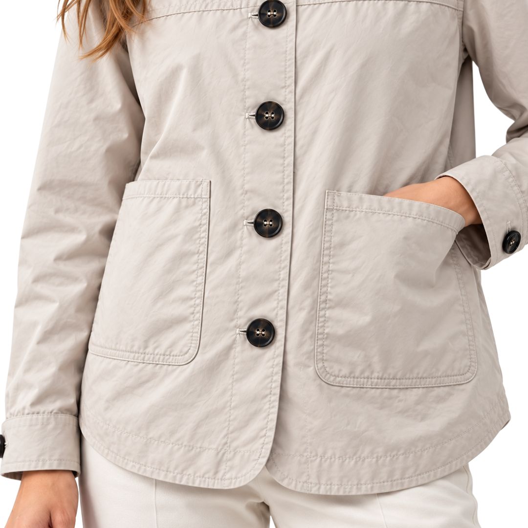 Giubbino donna impermeabile stondato sul fondo misto cotone Made in Italy