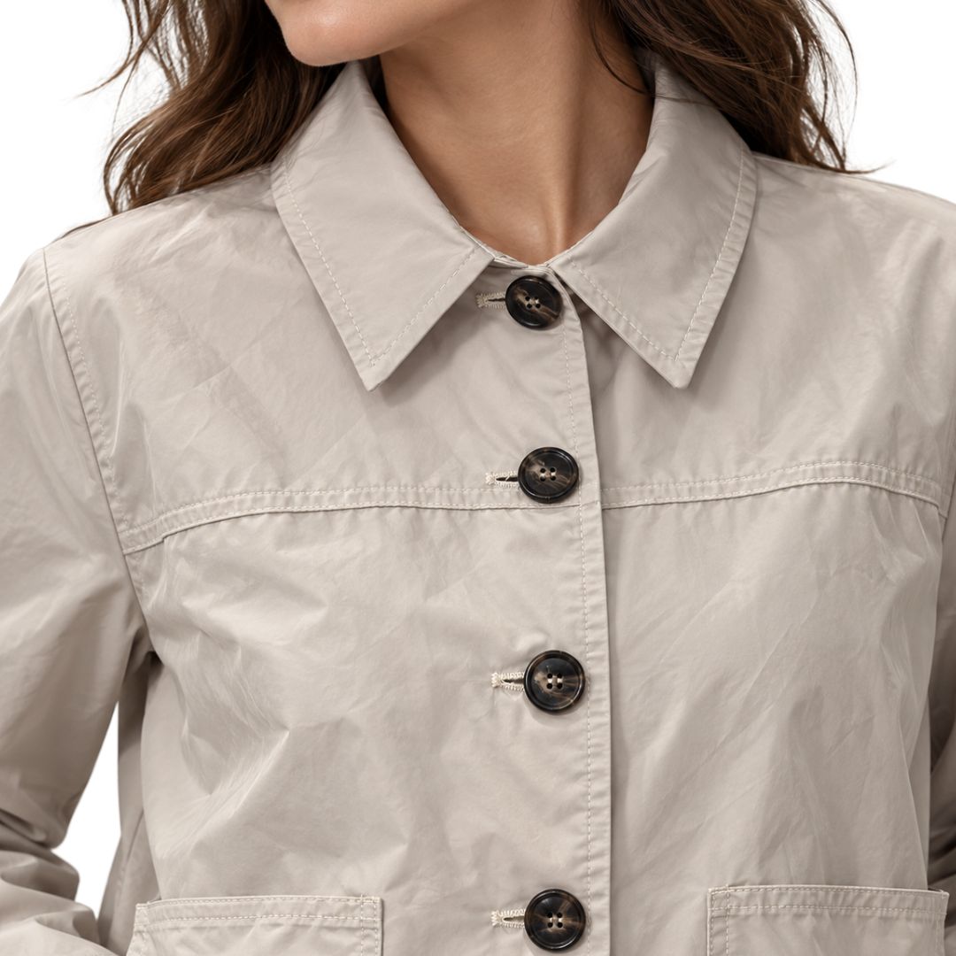 Giubbino donna impermeabile stondato sul fondo misto cotone Made in Italy