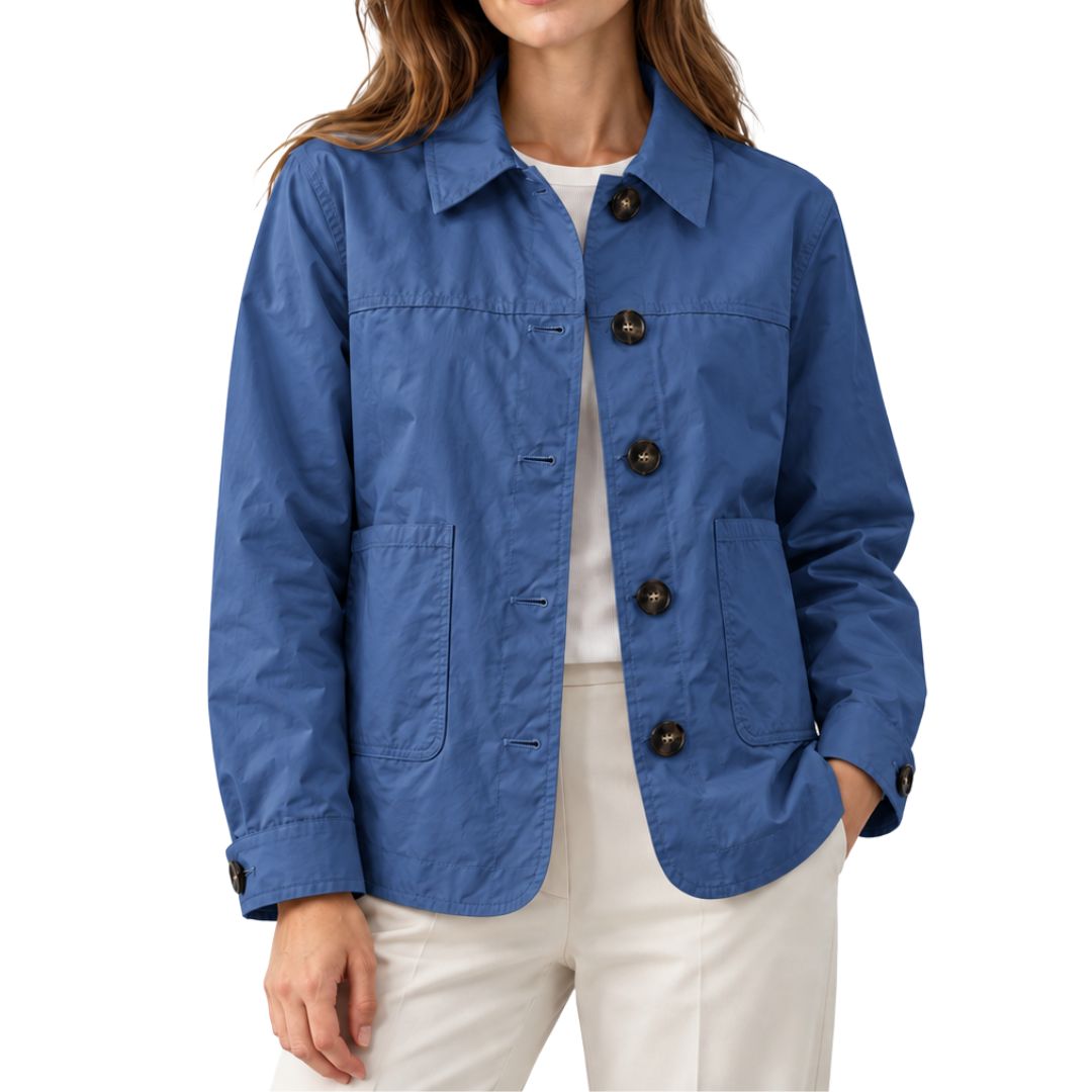 Giubbino donna impermeabile stondato sul fondo misto cotone Made in Italy