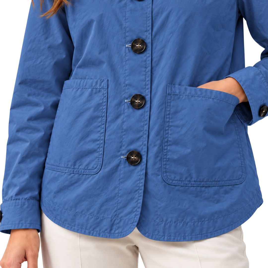 Giubbino donna impermeabile stondato sul fondo misto cotone Made in Italy