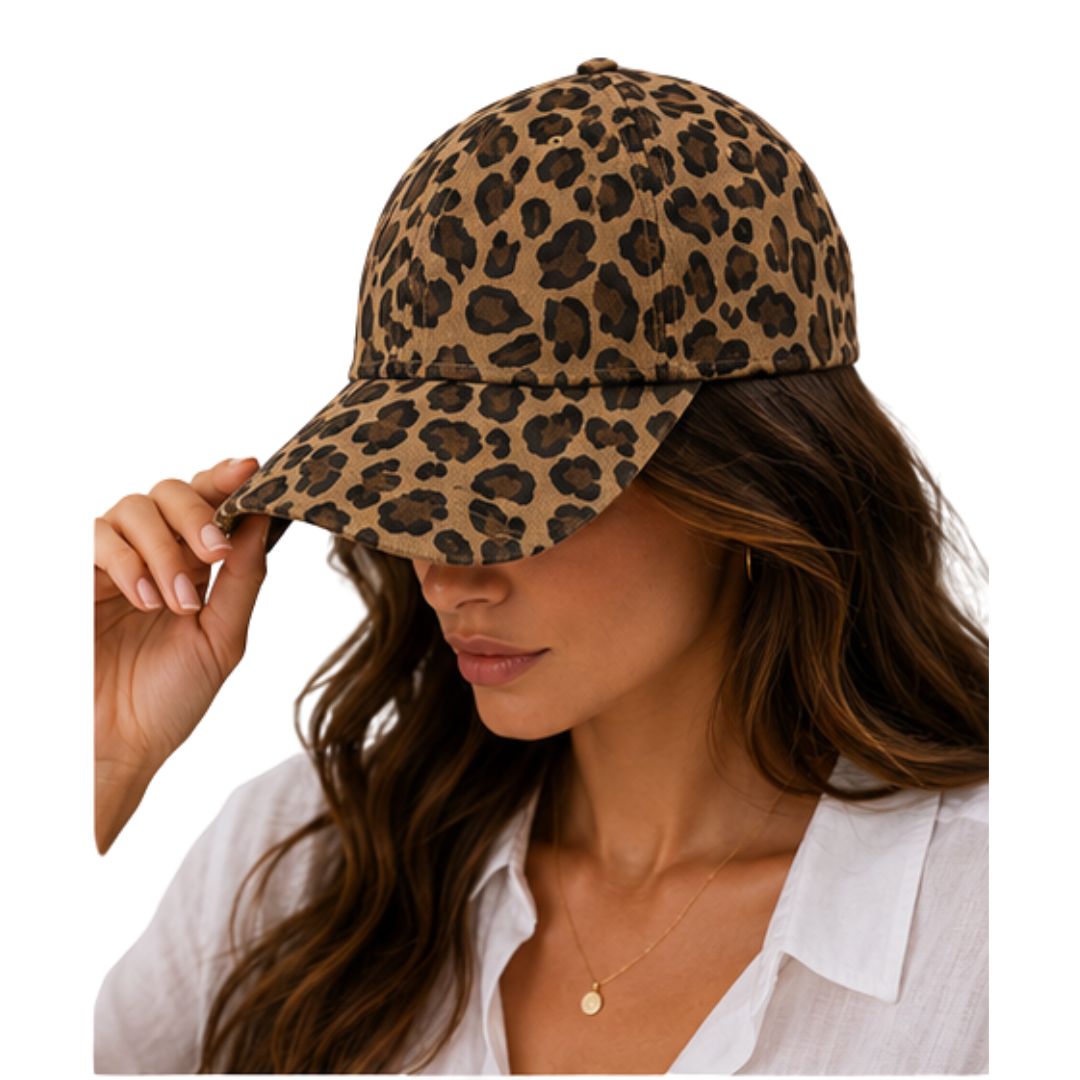 Cappello con visiera donna regolabile maculato in cotone Made in Italy