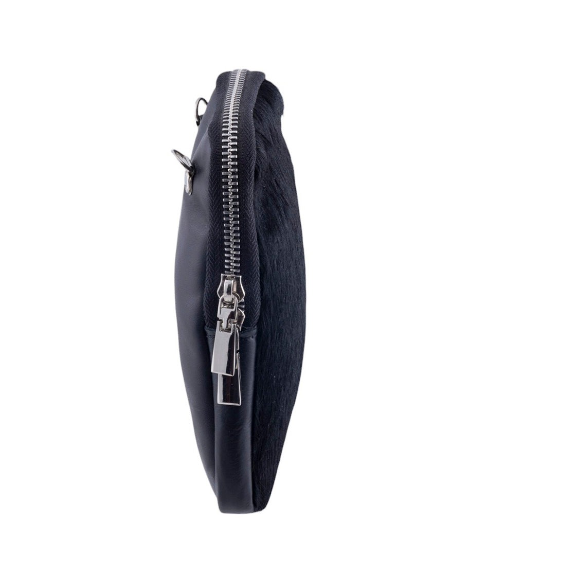 Borsa donna portacellulare nera in pelle di cavallino Made In Italy