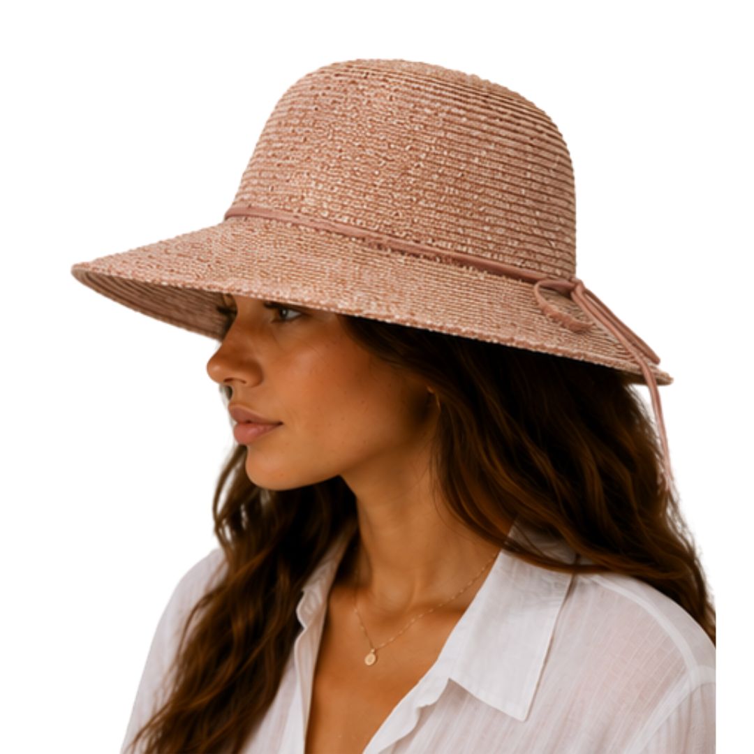 Cappello donna a tesa larga in paglia e filo laminato con fiocco Made in Italy