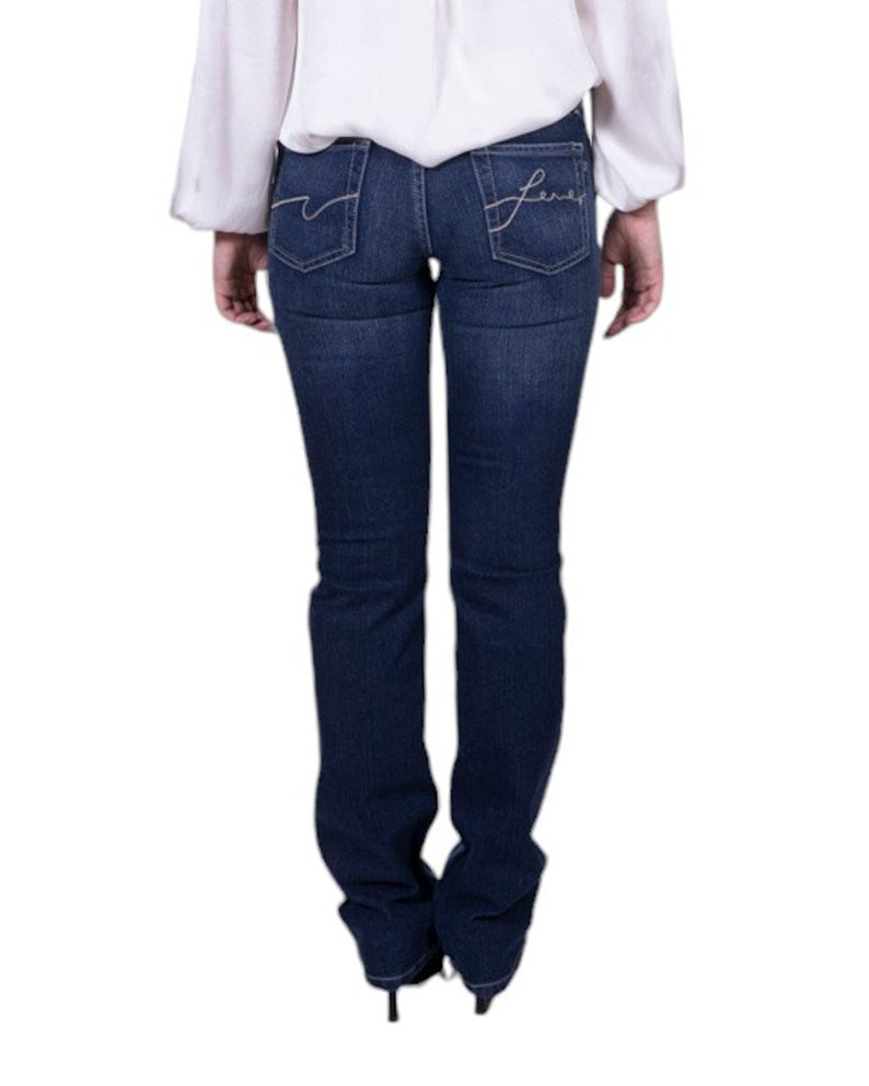 Jeans donna U/F bootcut a vita bassa in denim stretch con taglio svasato