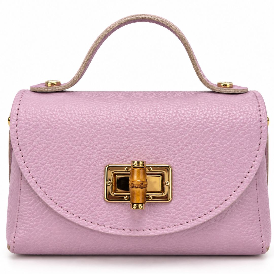 Borsa in pelle con tracolla oro e chiusura in bambù Made in Italy