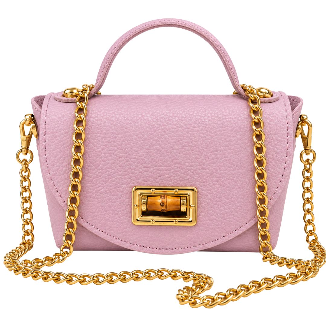 Borsa in pelle con tracolla oro e chiusura in bambù Made in Italy