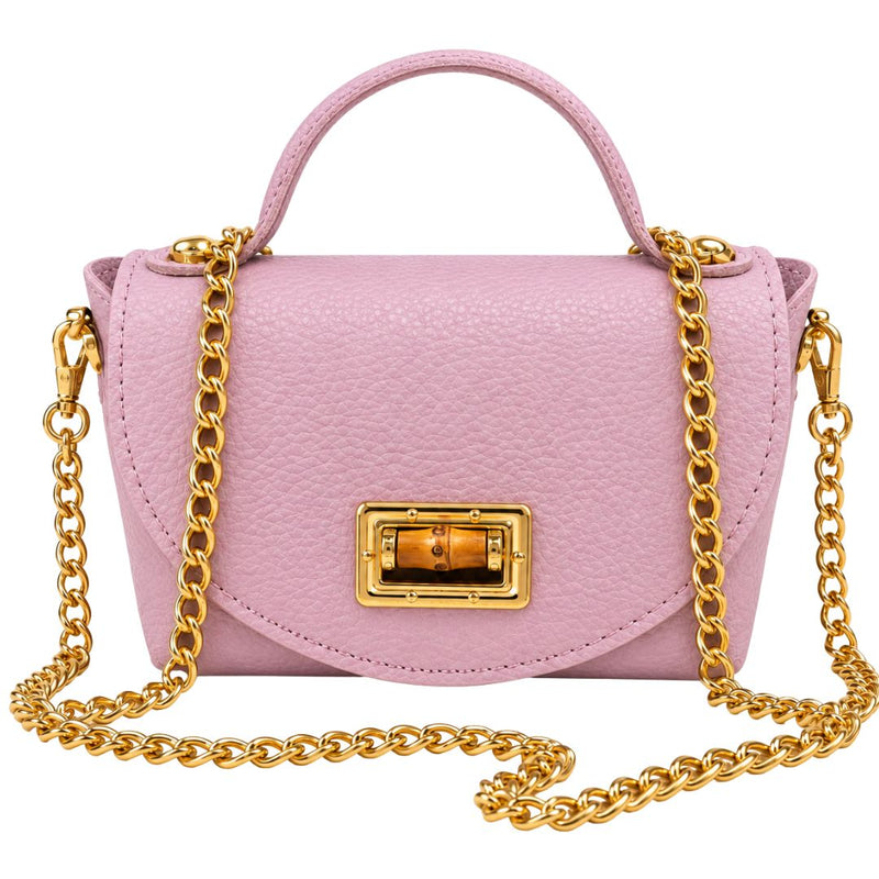 Borsa in pelle con tracolla oro e chiusura in bambù Made in Italy