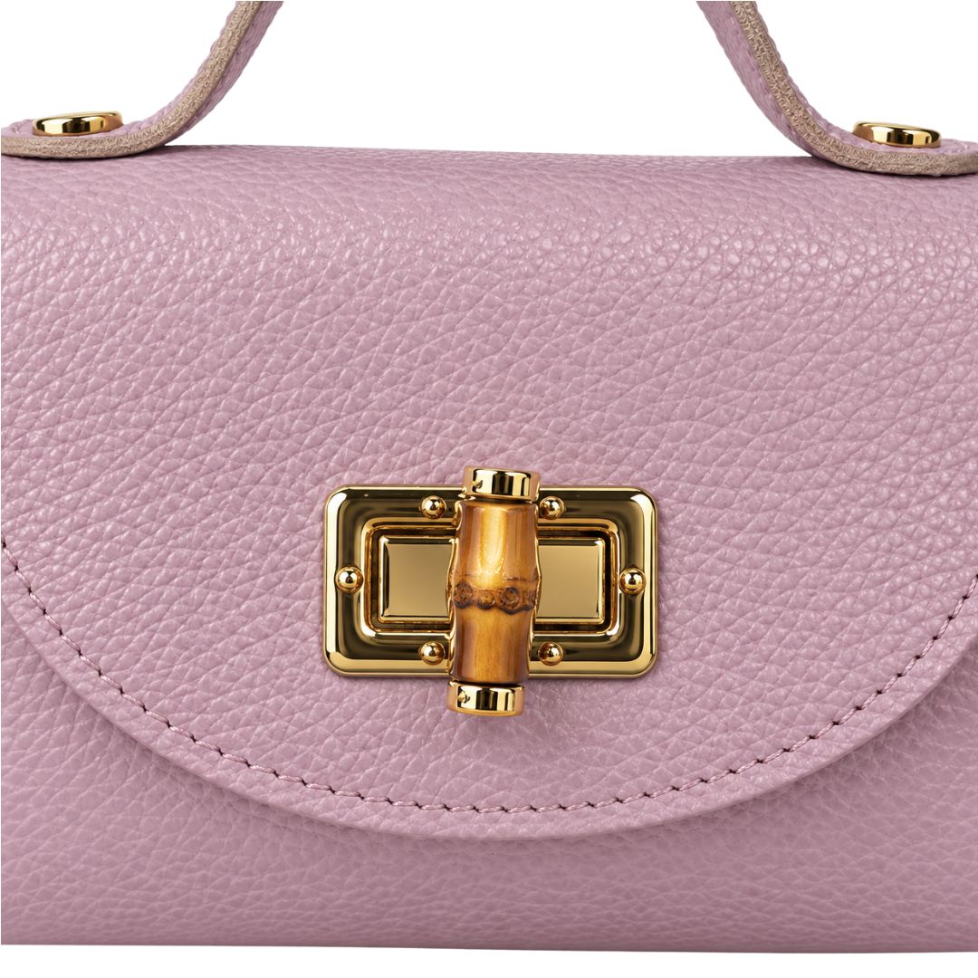 Borsa in pelle con tracolla oro e chiusura in bambù Made in Italy