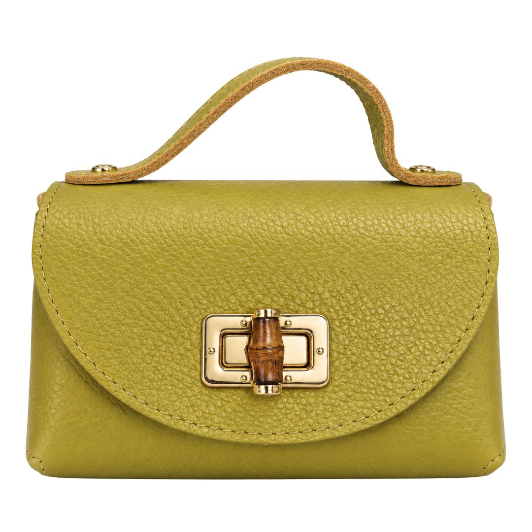 Borsa in pelle con tracolla oro e chiusura in bambù Made in Italy