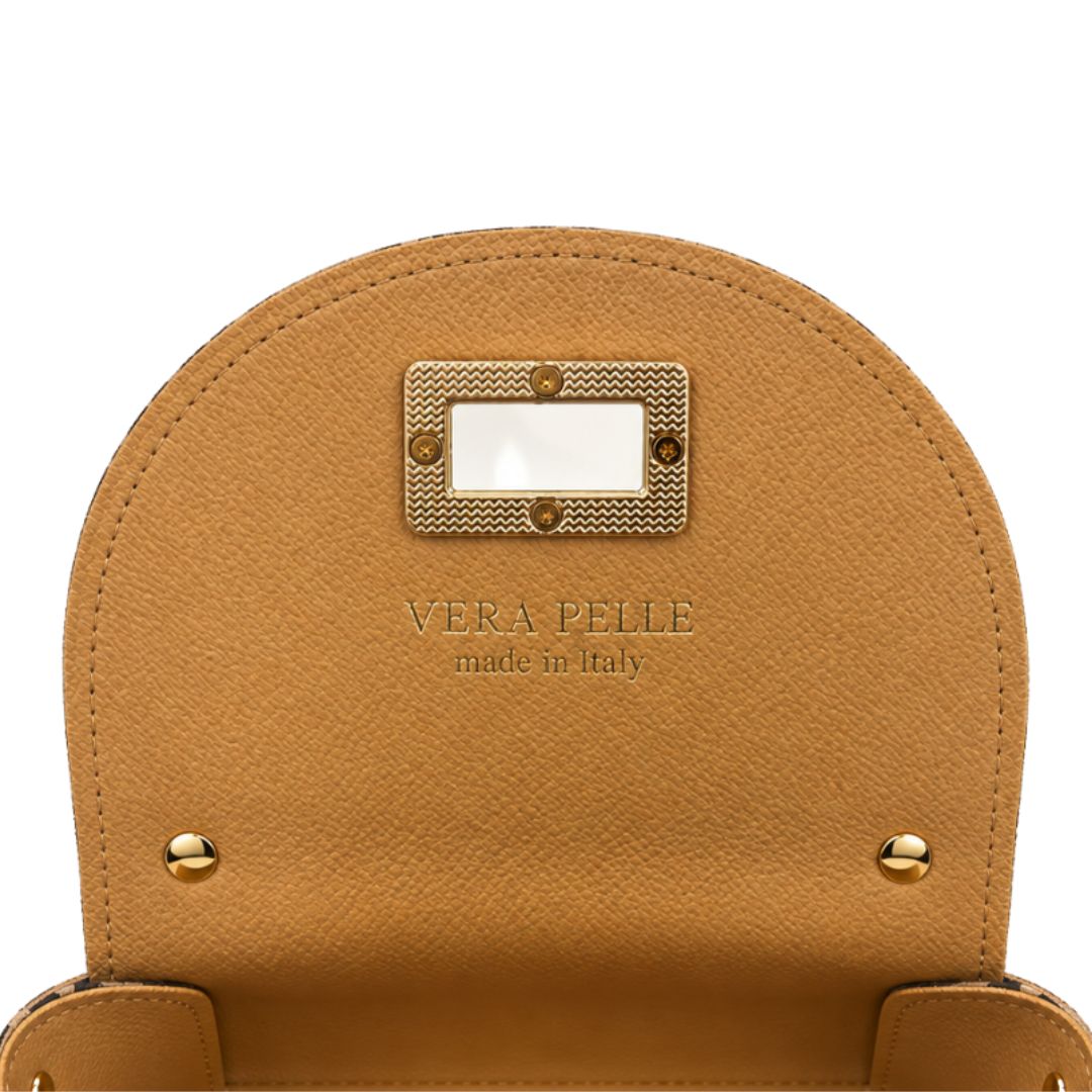 Borsa in pelle con tracolla oro e chiusura in bambù Made in Italy