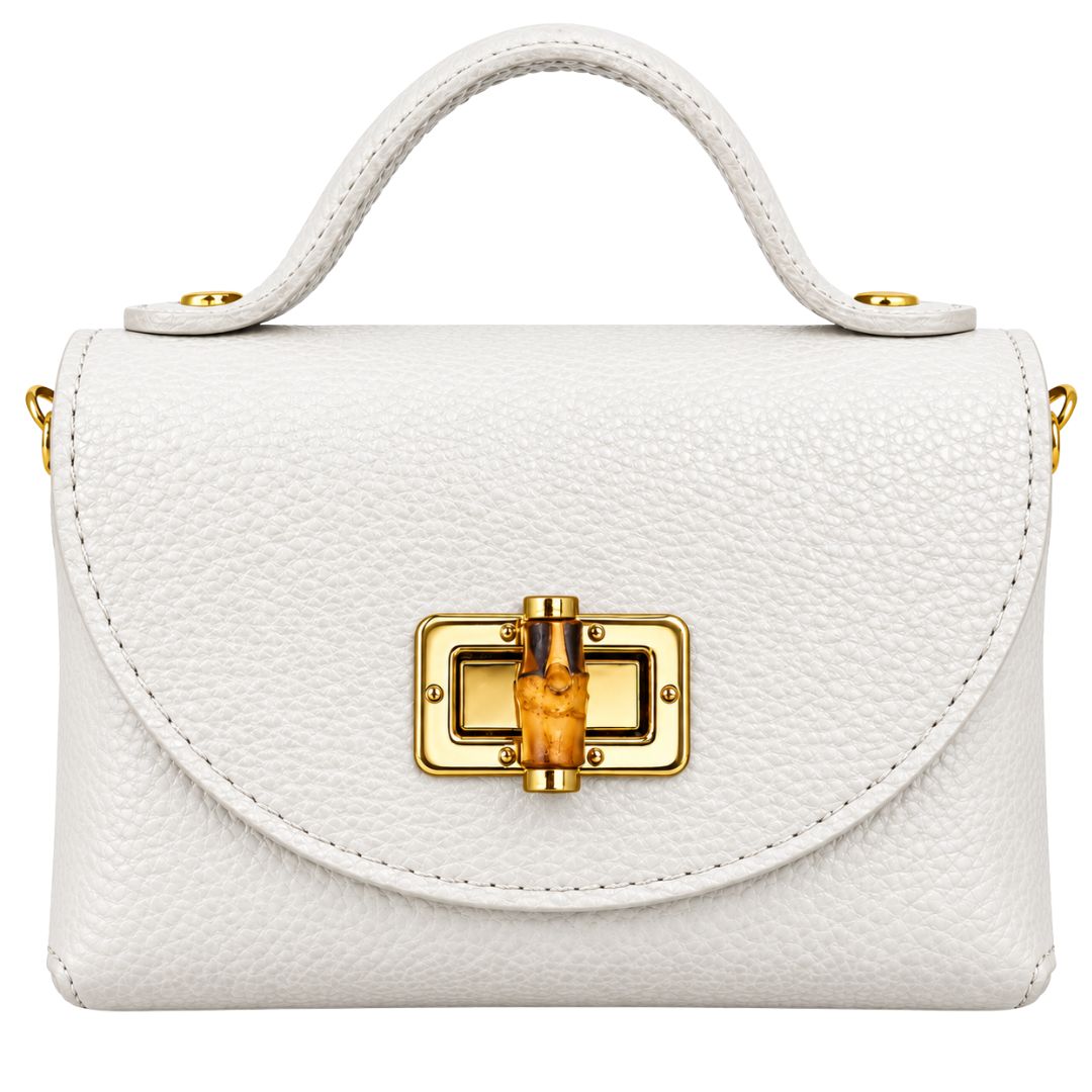 Borsa in pelle con tracolla oro e chiusura in bambù Made in Italy