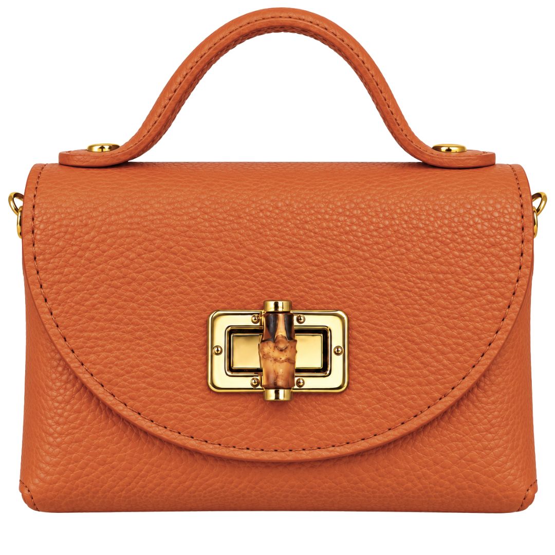 Borsa in pelle con tracolla oro e chiusura in bambù Made in Italy