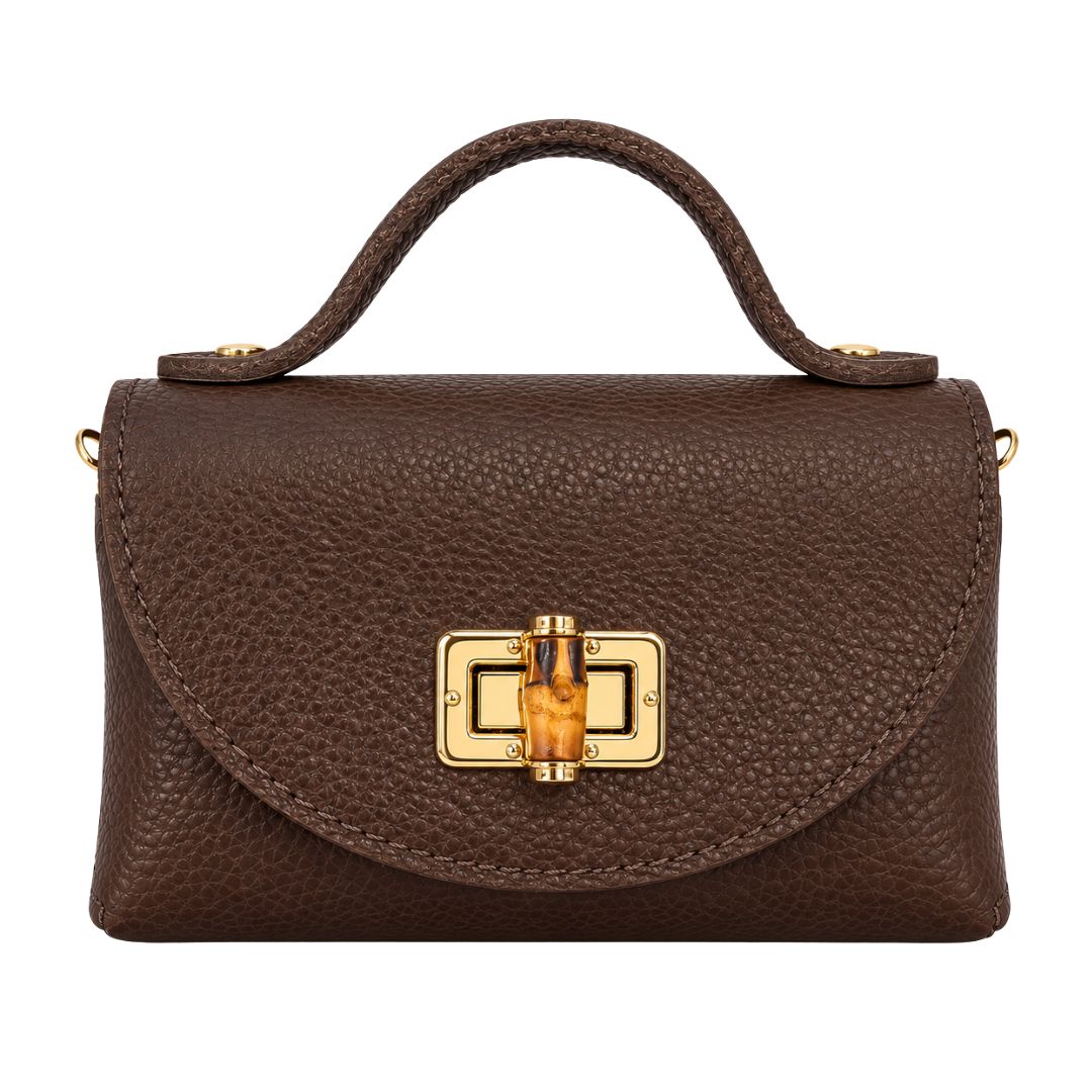Borsa in pelle con tracolla oro e chiusura in bambù Made in Italy