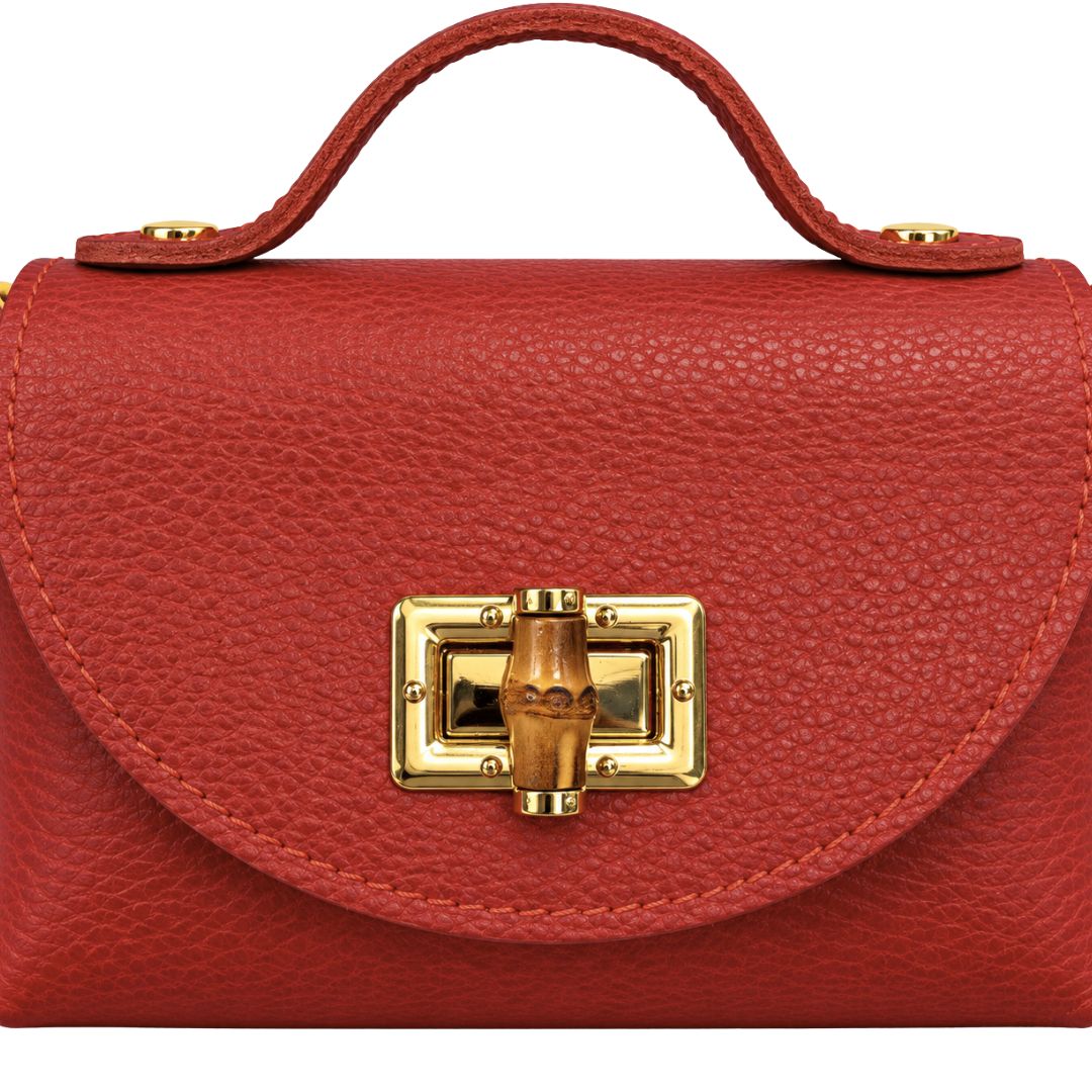 Borsa in pelle con tracolla oro e chiusura in bambù Made in Italy