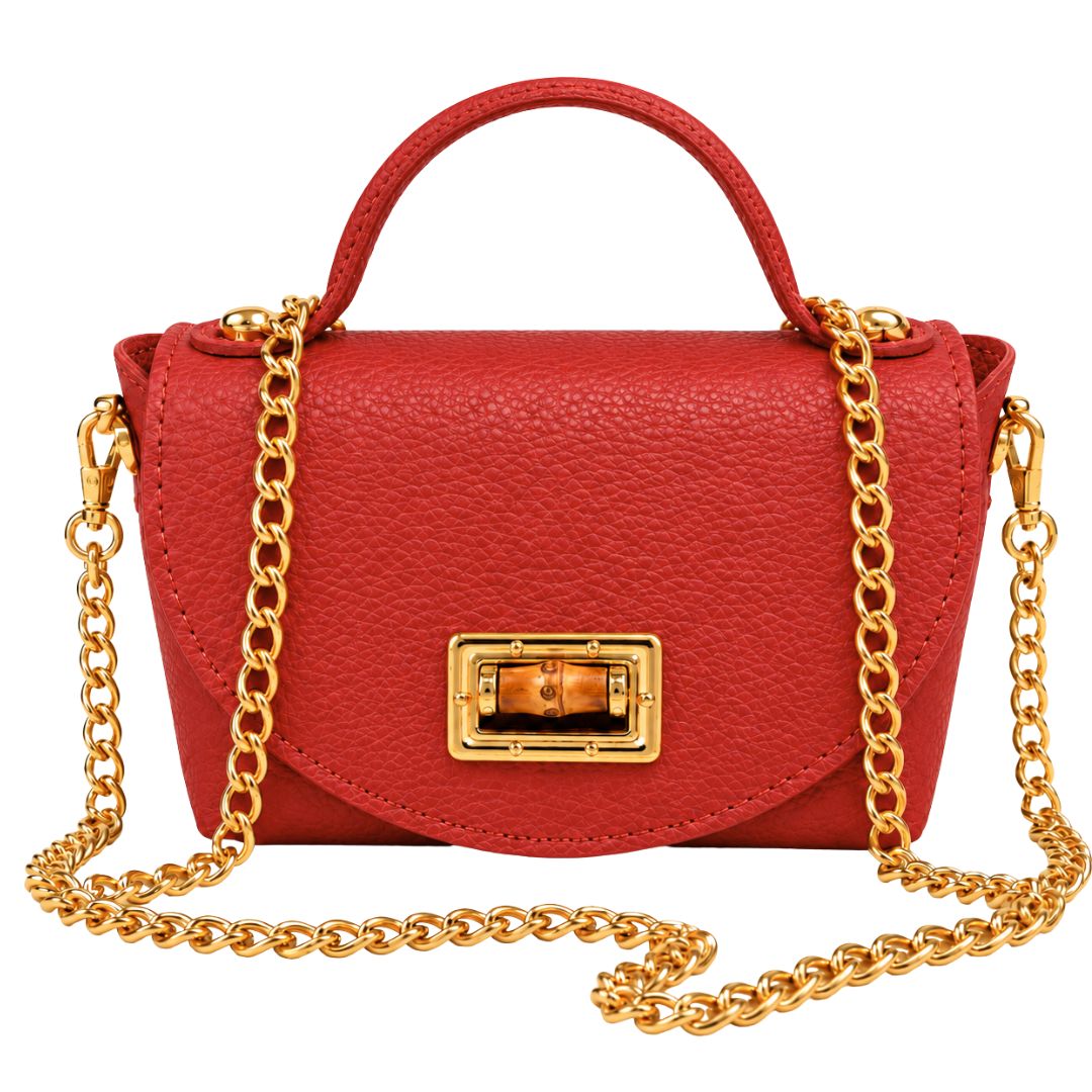 Borsa in pelle con tracolla oro e chiusura in bambù Made in Italy