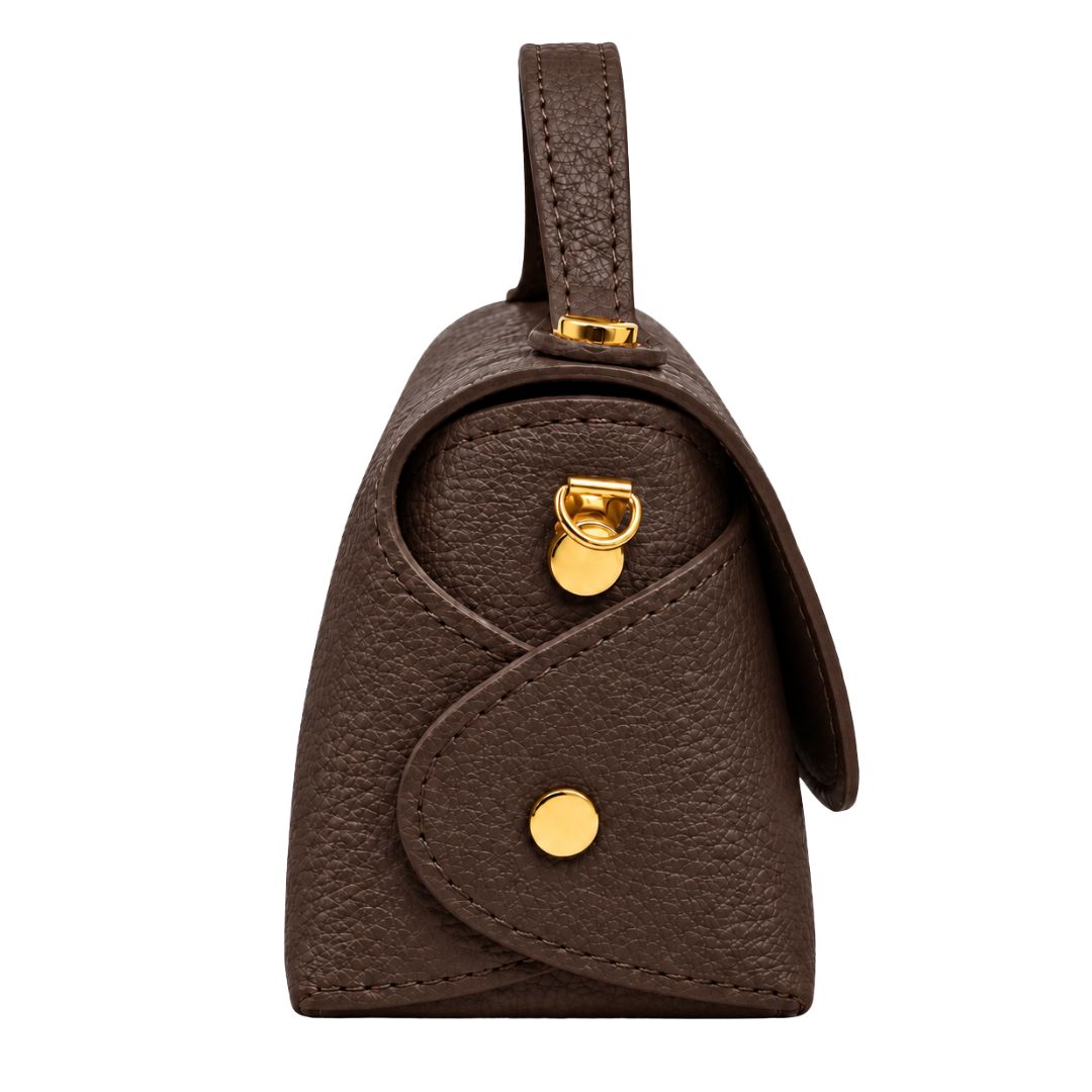 Borsa in pelle con tracolla oro e chiusura in bambù Made in Italy