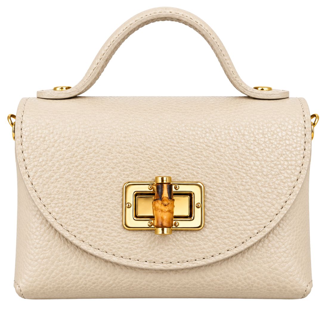 Borsa in pelle con tracolla oro e chiusura in bambù Made in Italy