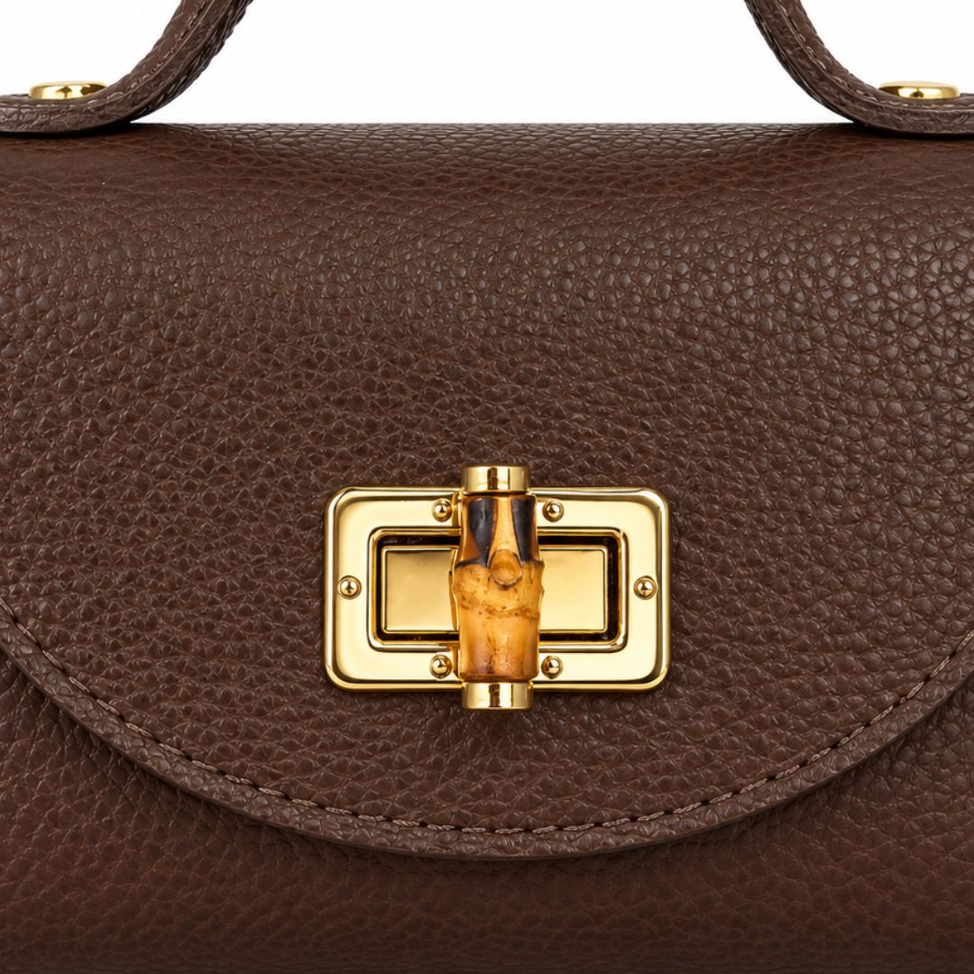 Borsa in pelle con tracolla oro e chiusura in bambù Made in Italy