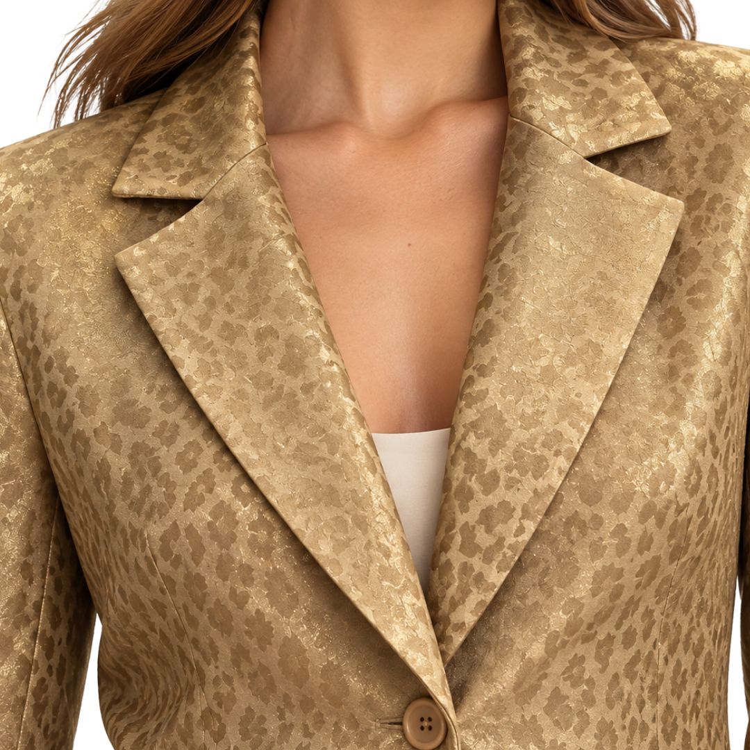 Giacca donna manica lunga 1 bottone fantasia leo tono su tono Made in Italy