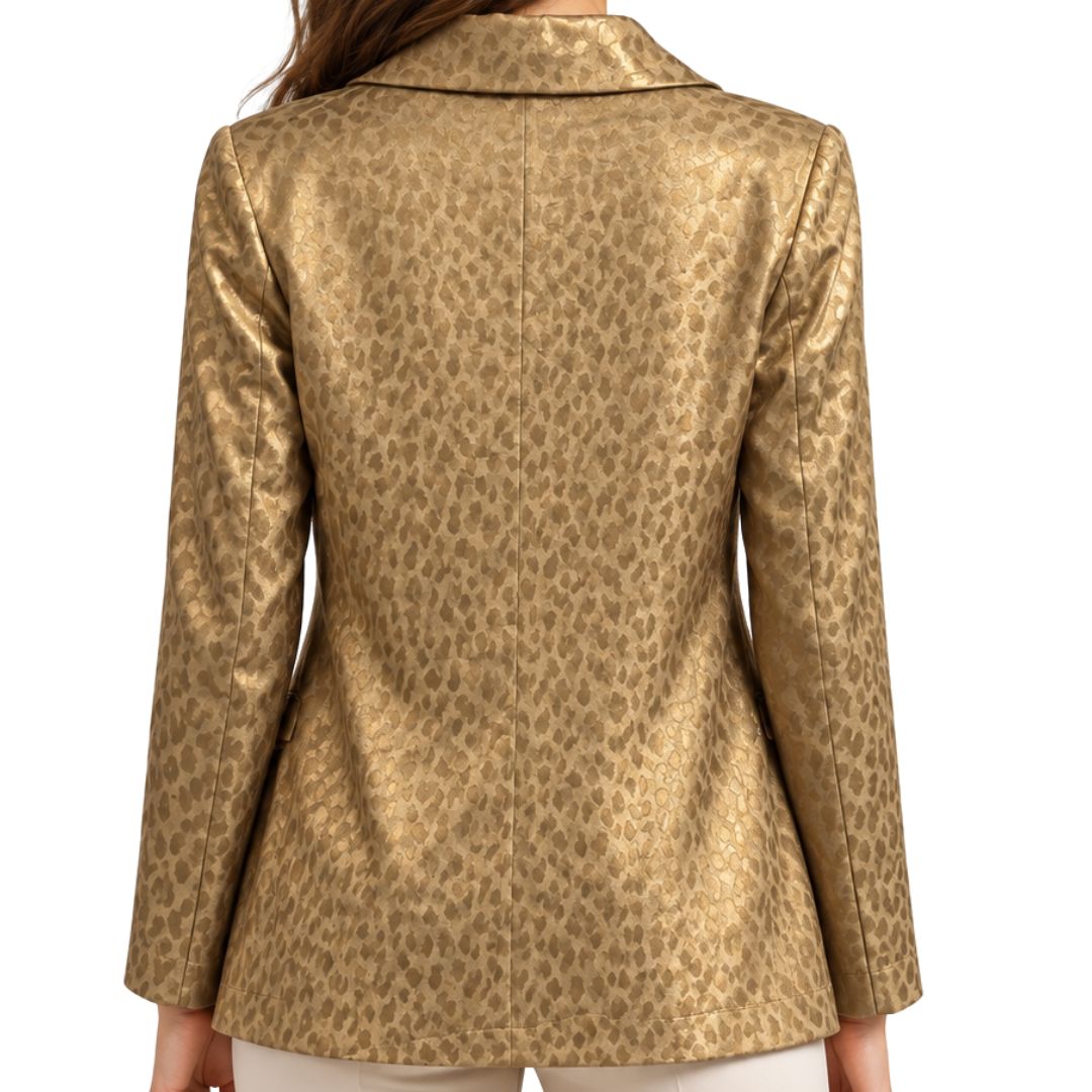 Giacca donna manica lunga 1 bottone fantasia leo tono su tono Made in Italy