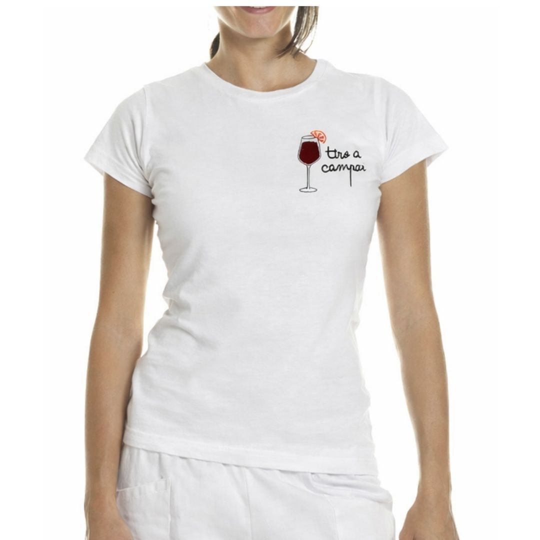 T-shirt ricamata con scritta "tiro a campari" 100% cotone