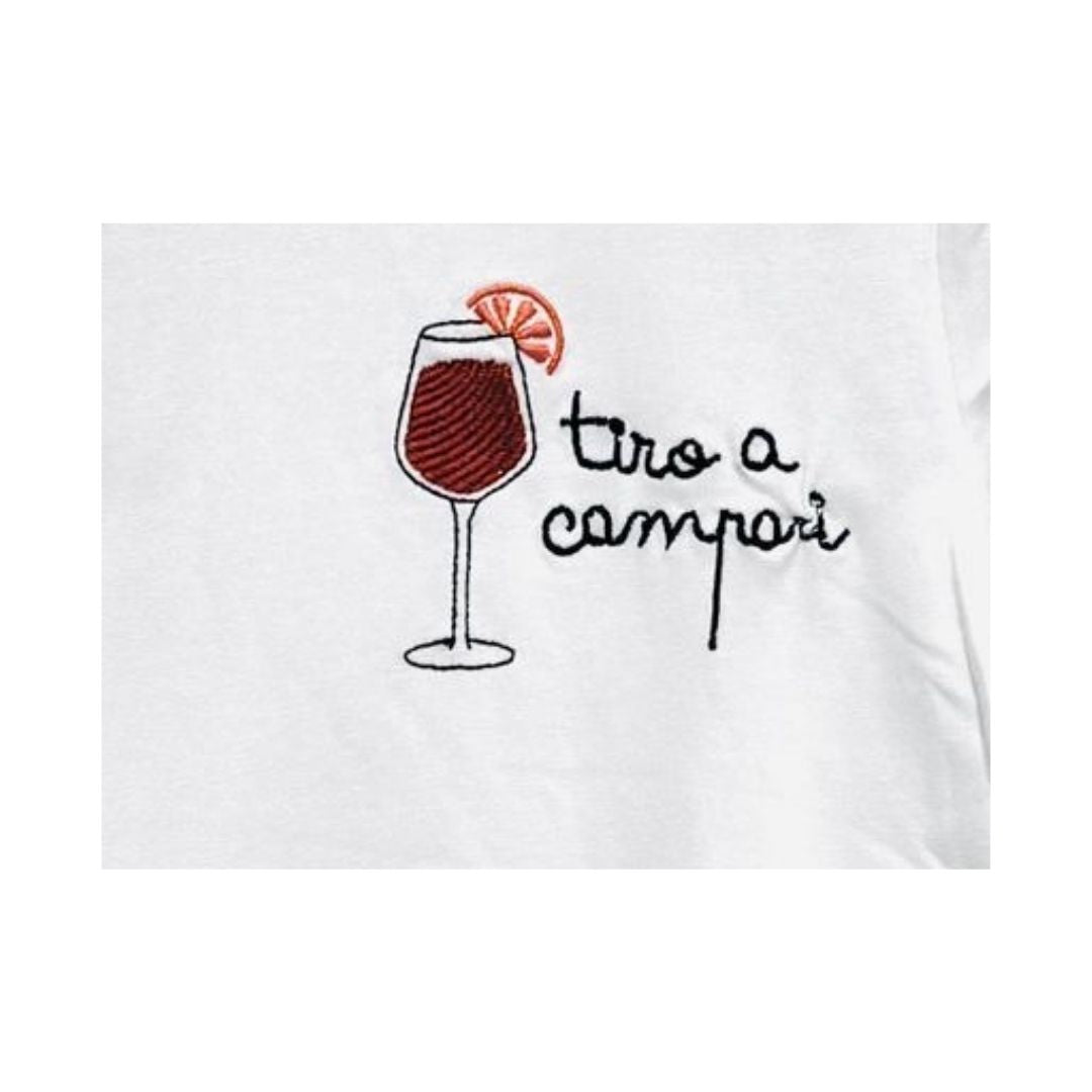 T-shirt ricamata con scritta "tiro a campari" 100% cotone