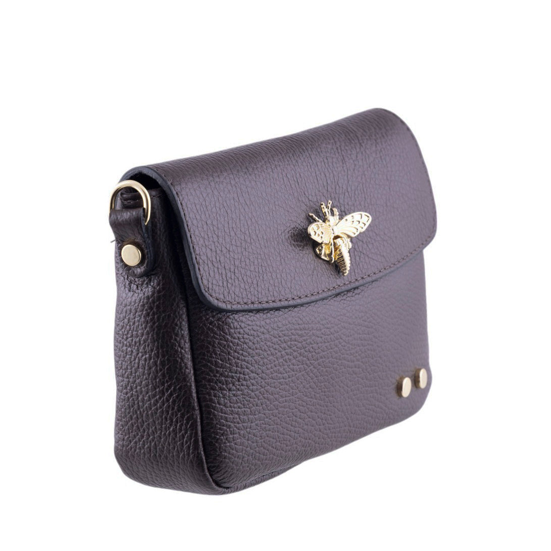 Borsina in pelle dollaro con tracolla oro e chiusura dorata con ape