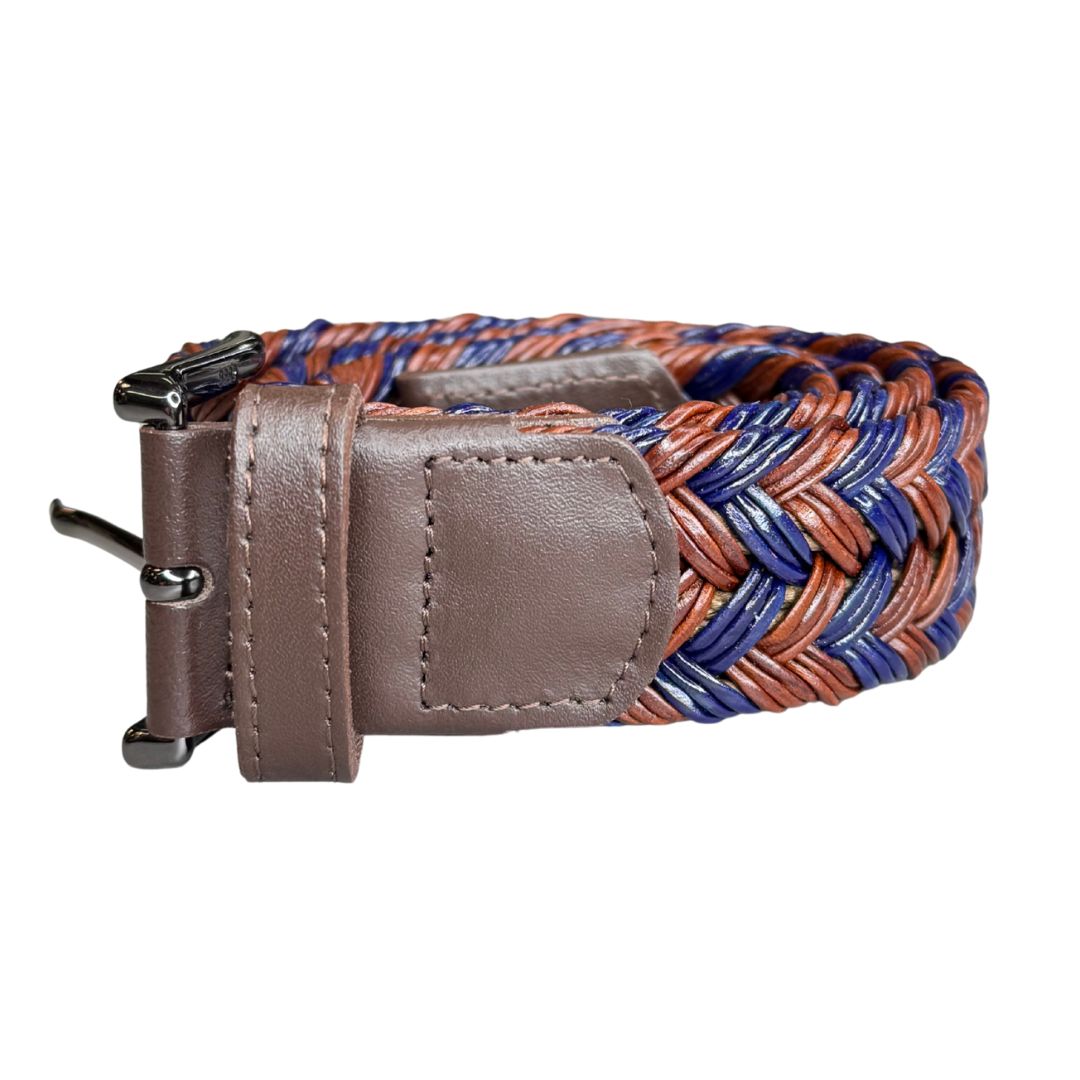 Cintura uomo intrecciata bicolore in cuoio rigenerato e fibbia in acciaio