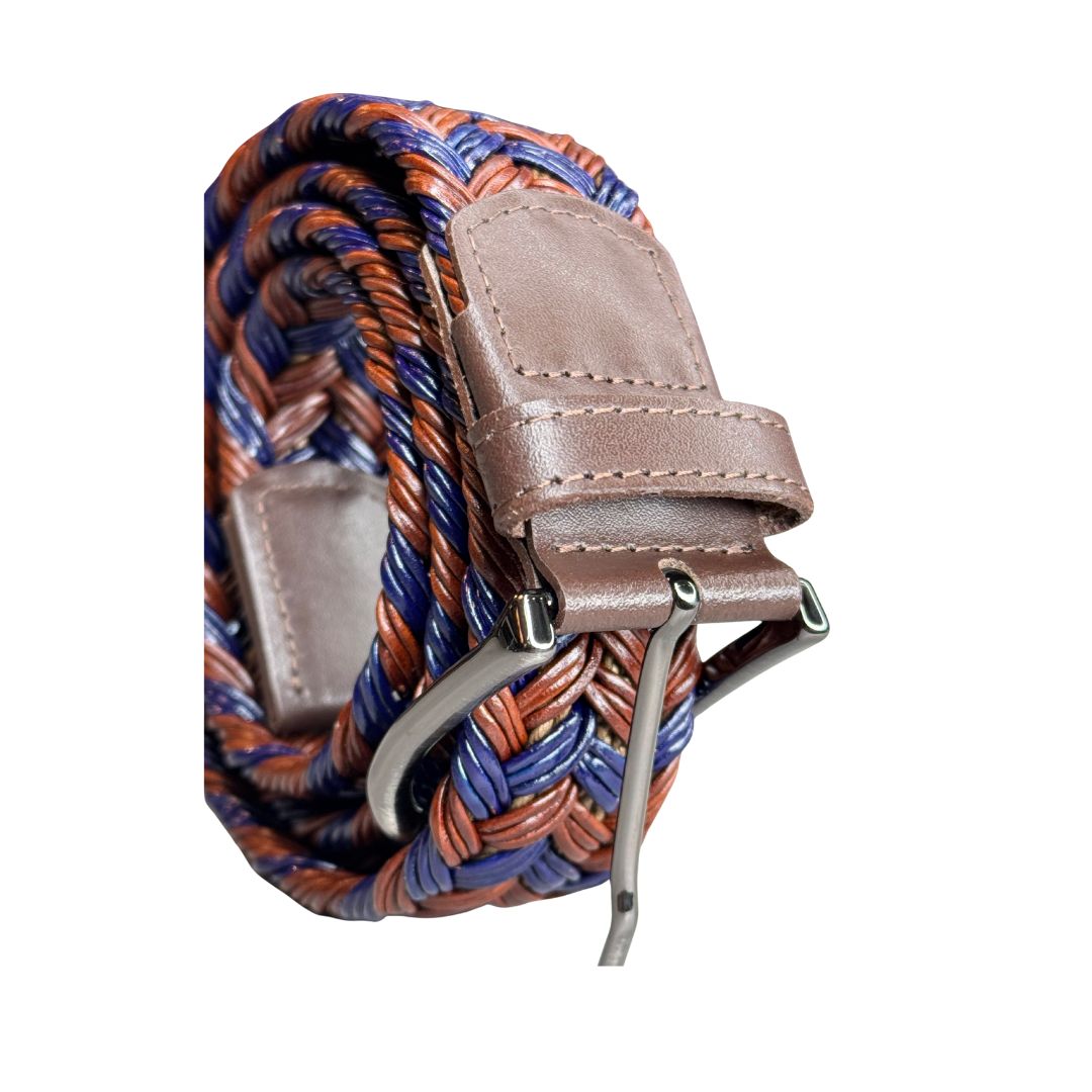 Cintura uomo intrecciata bicolore in cuoio rigenerato e fibbia in acciaio