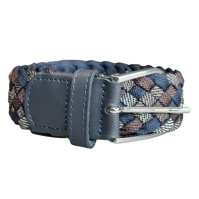 Cintura uomo multicolore intrecciata in tessuto elastan con fibbia in acciaio