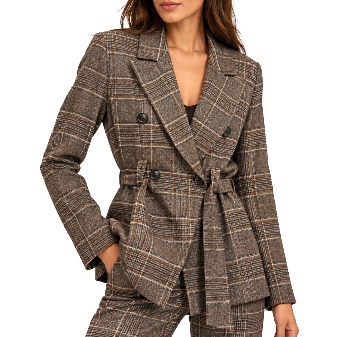 Giacca donna tailleur con doppio bottone fantasia tartan